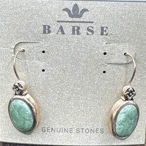 Barse Garden Gate Oval Earrings-Green Jasper- Bronze- NWT